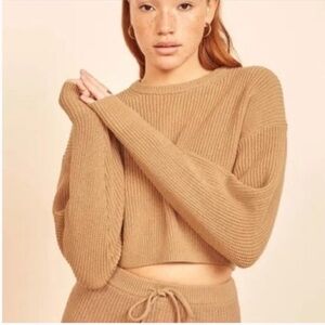 Reformation Sami Crop Camel Crew Neck Sweater size small